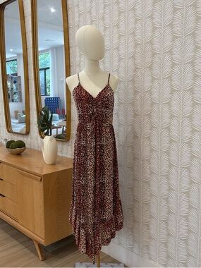 Angie Red Burgundy Leopard High-Low Slip Dress